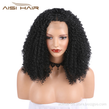 Aisi Hair Medium Long Natural Black Wig Afro Kinky Curly Lace Front Wig Party Front Lace Synthetic Hair Wigs For Black Women